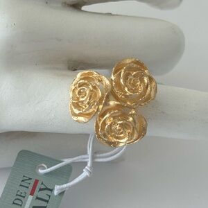 Mia Fiore Italy Dyadema 14K Gold Plated Silver Sterling 925 3 Roses Ring Sz.7